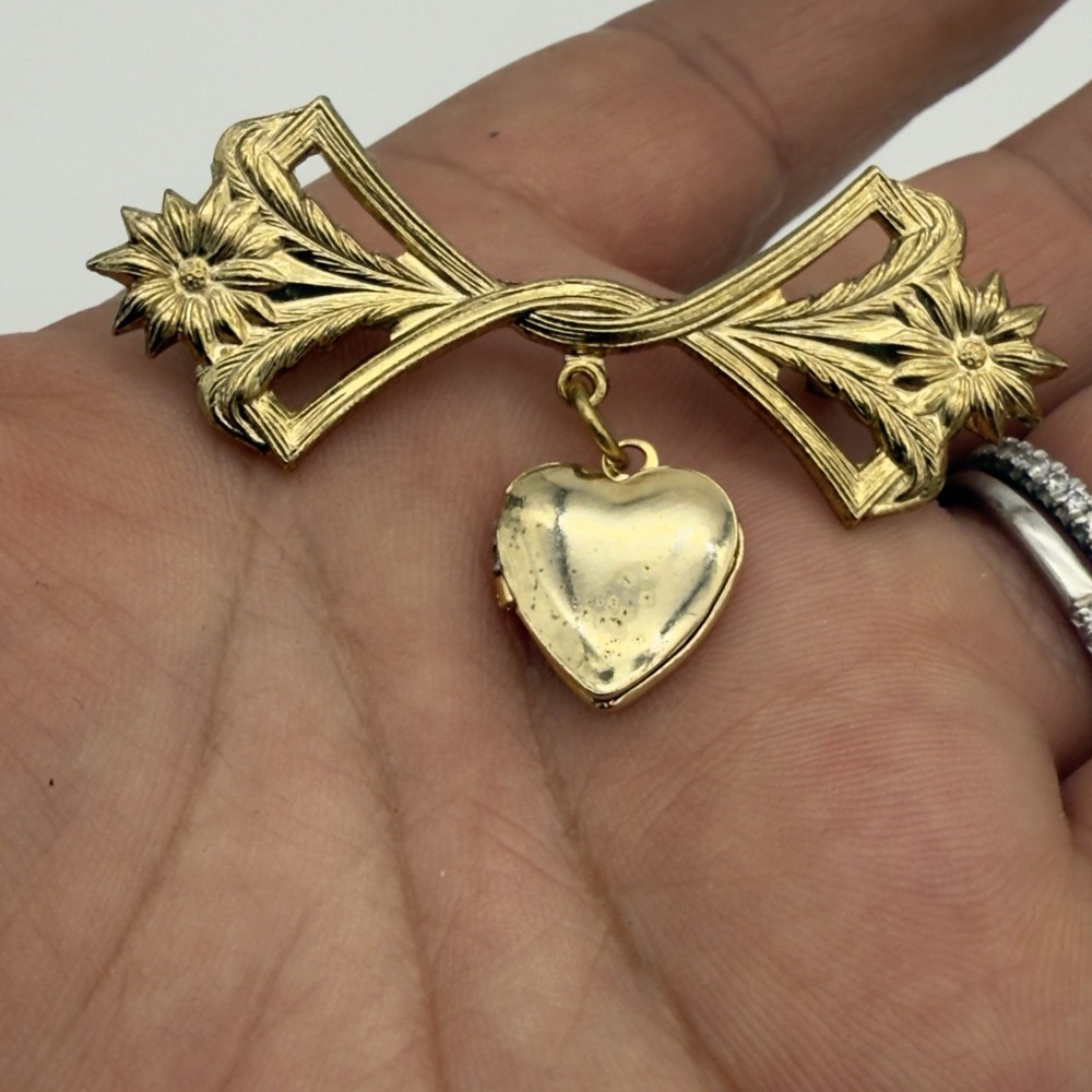 Vtg Lilian Vernon Puffy Heart Brooch Pin Dangle Locket Victorian Revival - Picture 5 of 9
